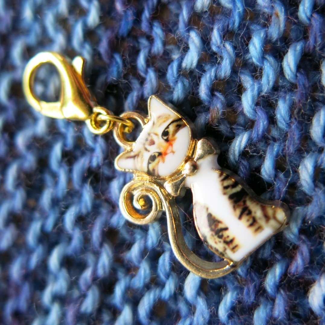 tabby cat hanging charm for knitting, bags, bracelets and zippers