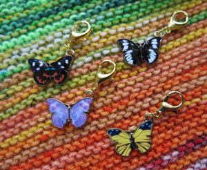 set of enamel and gold butterfly progress keepers for knitting and crochet