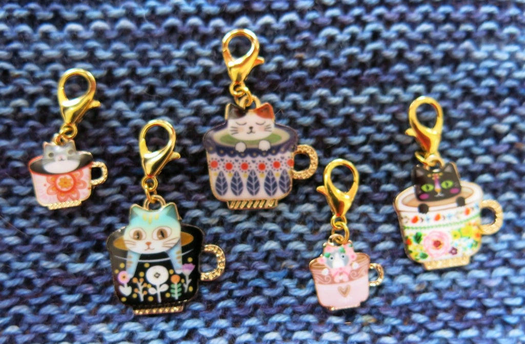 Tea Time Cats Stitch Marker or Clasp Place Keeper