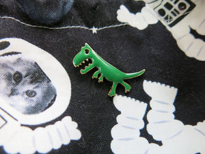 green tyrannosaurus rex dinosaur enamel pin for shirts, bags and backpacks