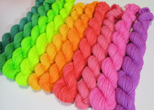 hand dyed solid neon sock yarn mini skeins for shawls and socks