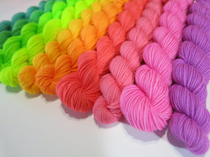 indie dyed fluorescent mini skein rainbow yarn for knitting