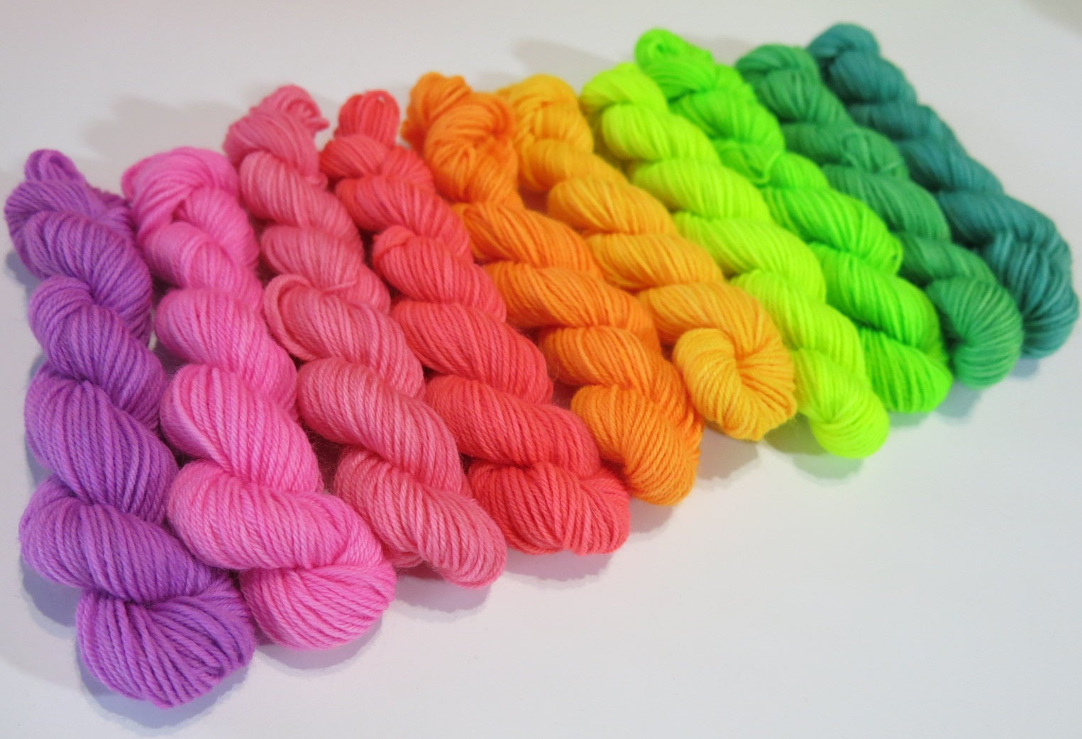 set of ten 10g rainbow sock yarn mini skeins for knitting and crochet