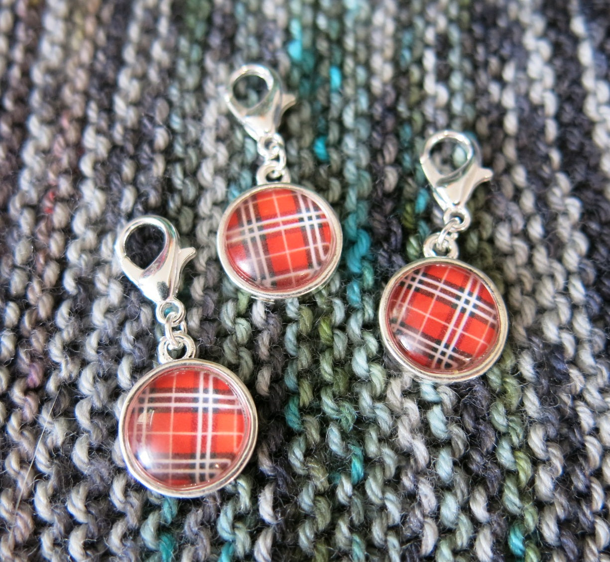 hand assembled scottish tartan clasp progress keepers for knitting and crochet