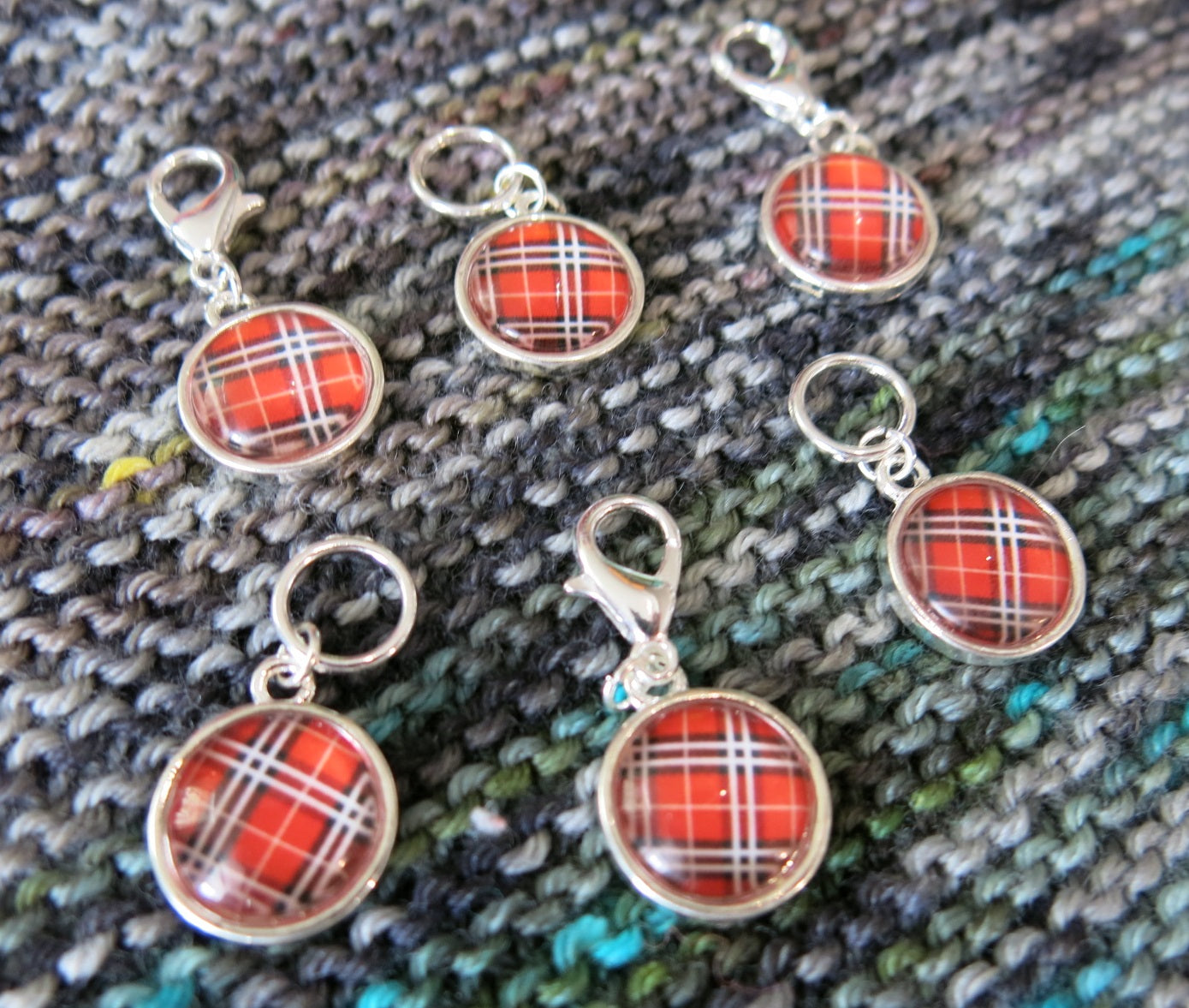 red tartan hanging chrams for zippers, bracelets and bags