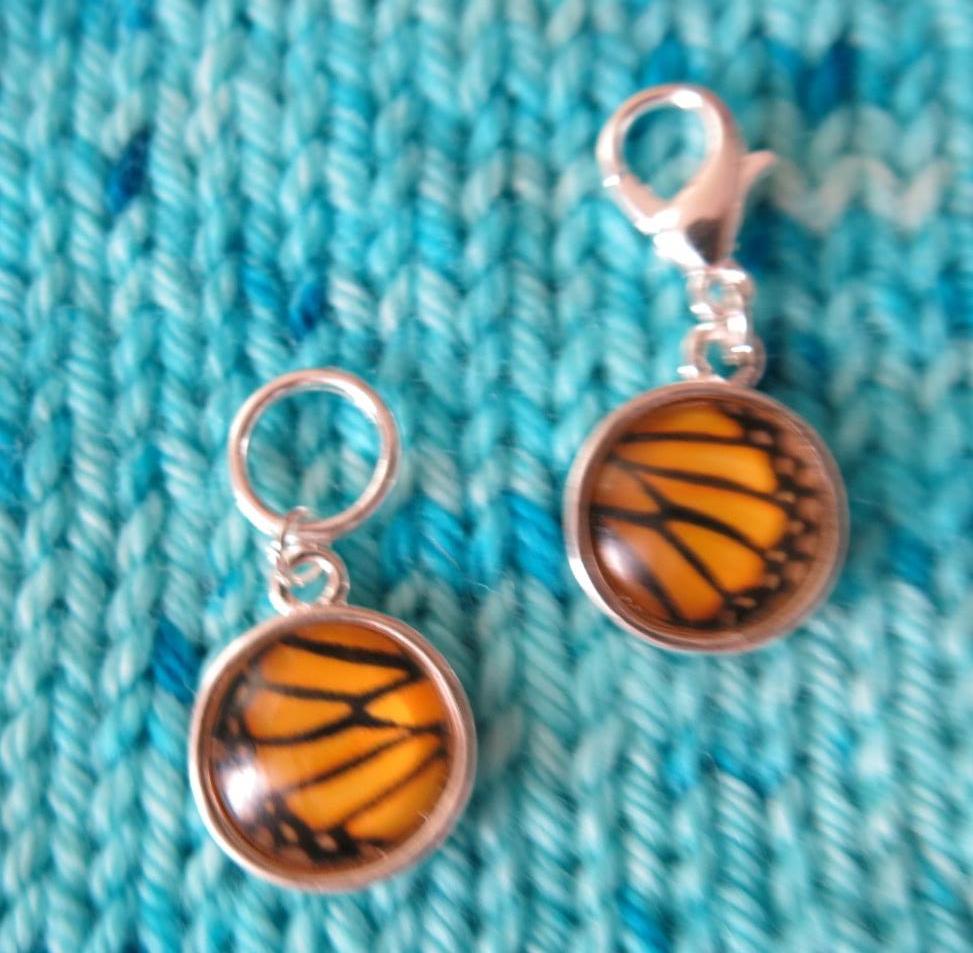 yellow and black butterfly wing stitch markers for knitting and crochet