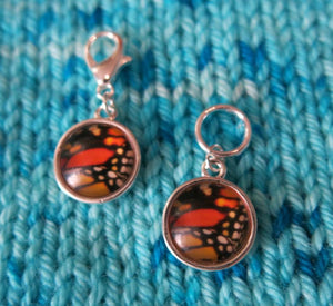 brown, black and orange butterfly wing stitch markers for knitting and crochet
