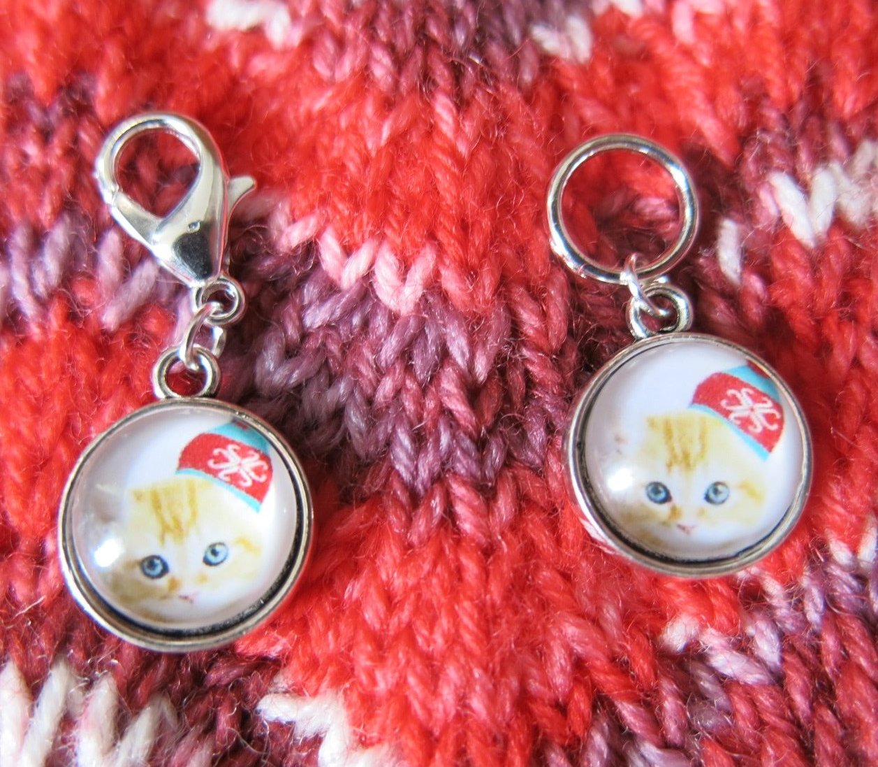 ginger tabby kitten stitch marker hanging charms for knitting and crochet