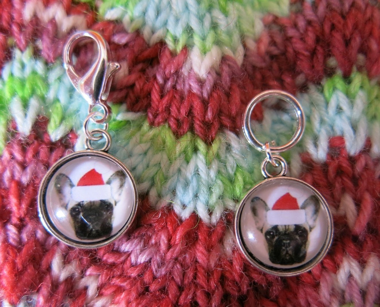 christmas santa dog charm stitch markers for knitting and crochet