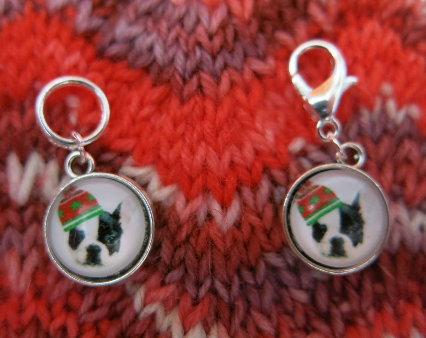 boston terrier stitch marker hanging charms for knitting and crochet