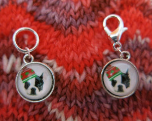 boston terrier stitch marker hanging charms for knitting and crochet