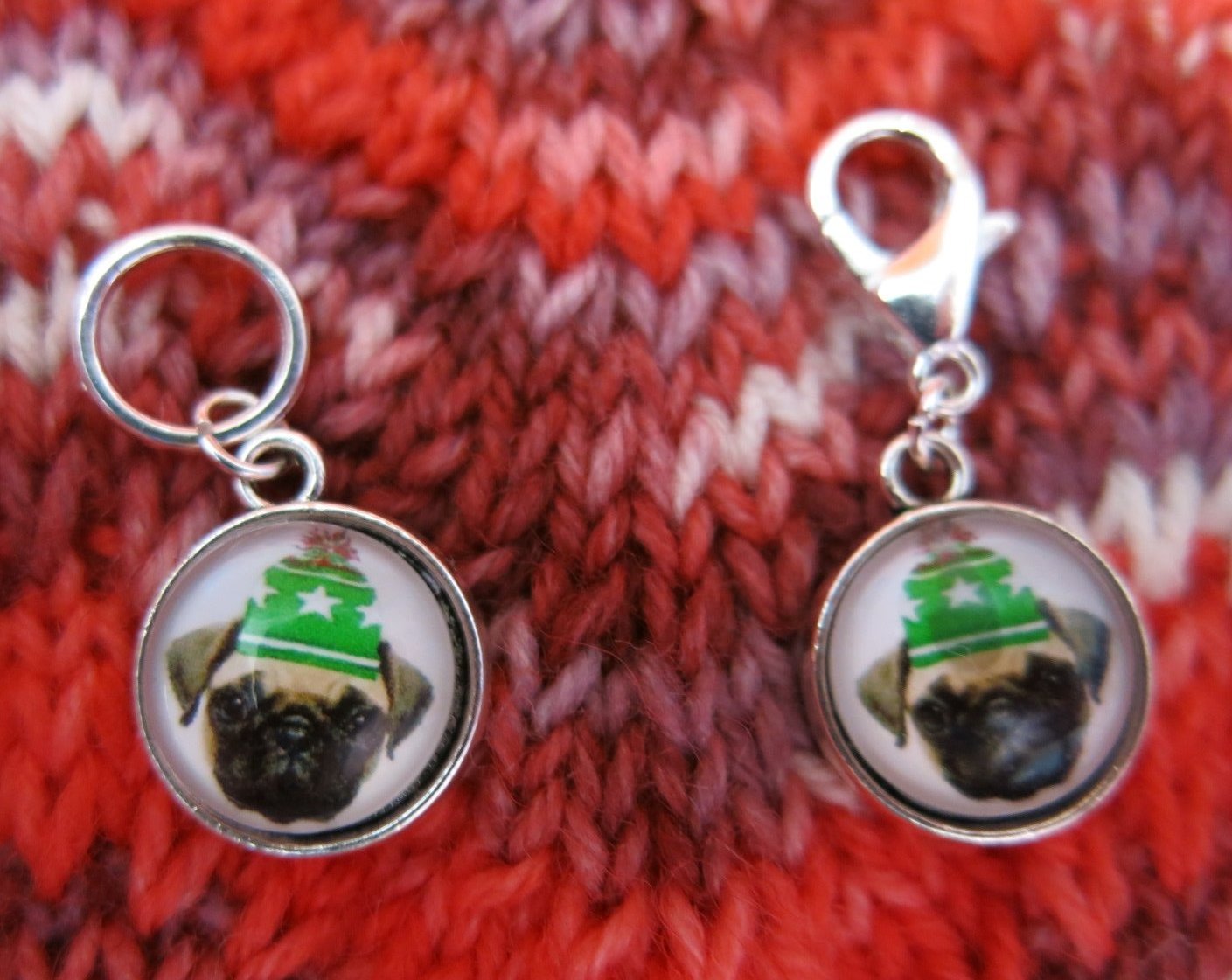 pug puppy stitch marker hanging charms for knitting and crochet