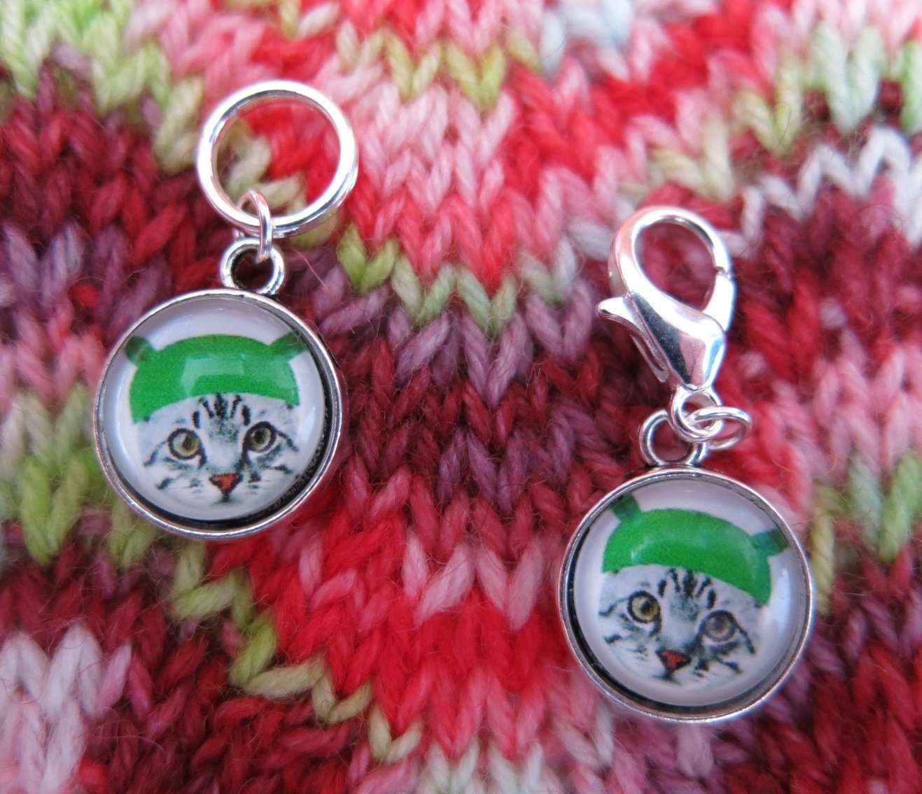 grey tabby kitten stitch marker hanging charms for knitting and crochet