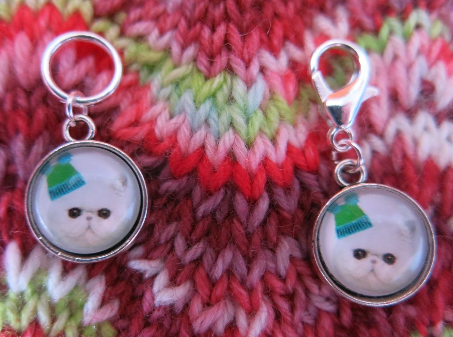 white persian kitten stitch marker hanging charms for knitting and crochet