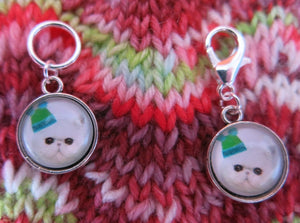 white persian kitten stitch marker hanging charms for knitting and crochet