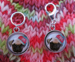 pug puppy stitch marker hanging charms for knitting and crochet
