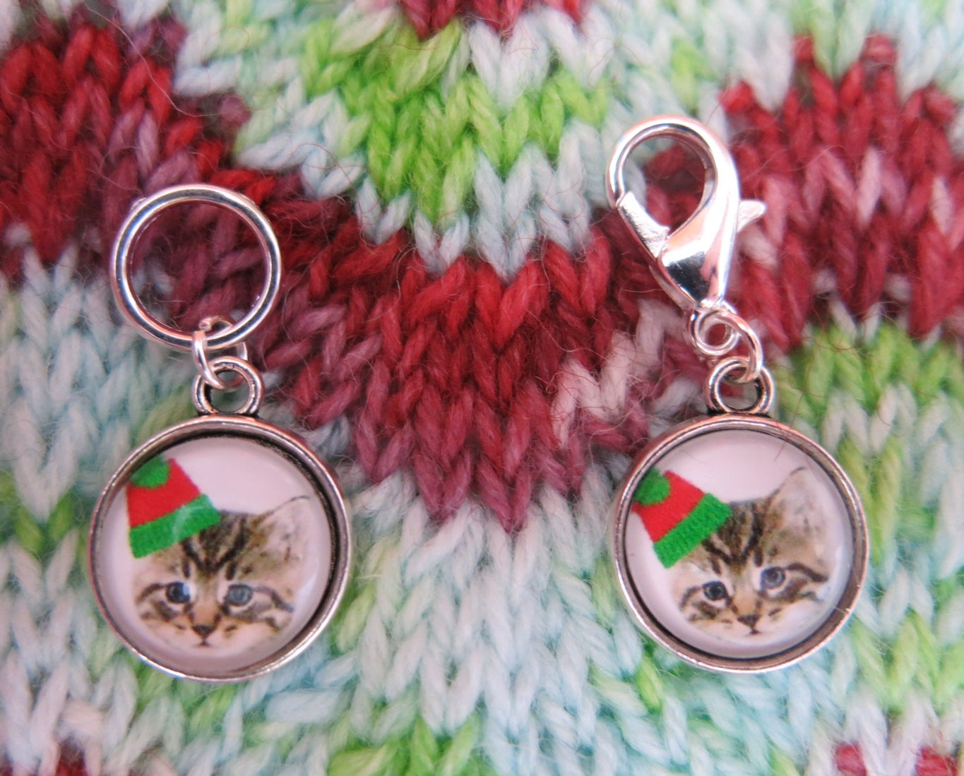 grey tabby kitten stitch marker hanging charms for knitting and crochet