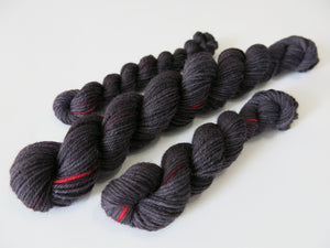 mini skiens of black and red spider inspired knitting wool for socks and blankets