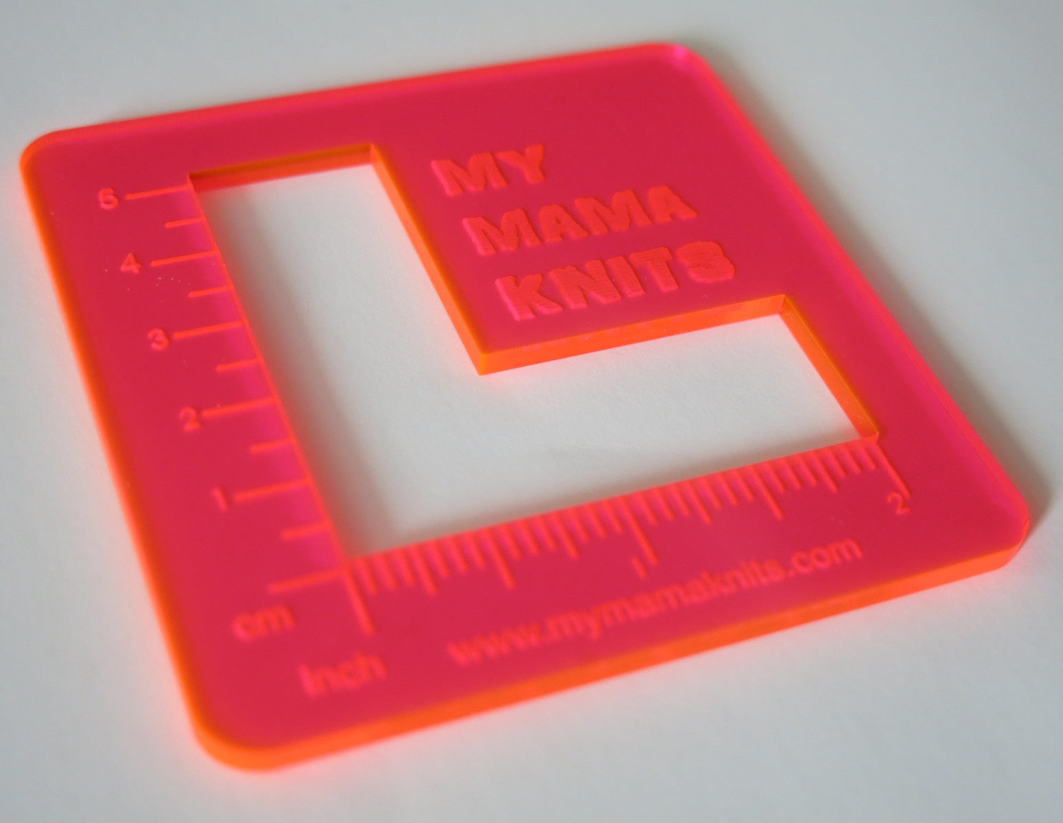 katrinkles acrylic swatch rulers in neon pink orange for knitting and crochet