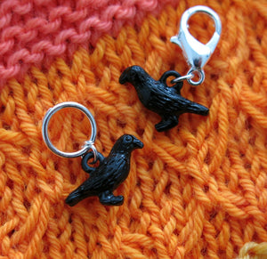 3d black raven or crow hanging charms for knitting or crochet