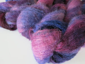 kettle dyed purples and blue suri alpaca and silk lace weight yarn skeins