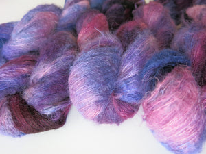 purples and blue suri alpaca and silk lace weight yarn skeins