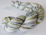 green and grey speckled merino sock yarn mini skein