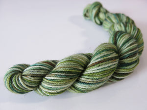 vareigated forest green and brown sock yarn mini skeins