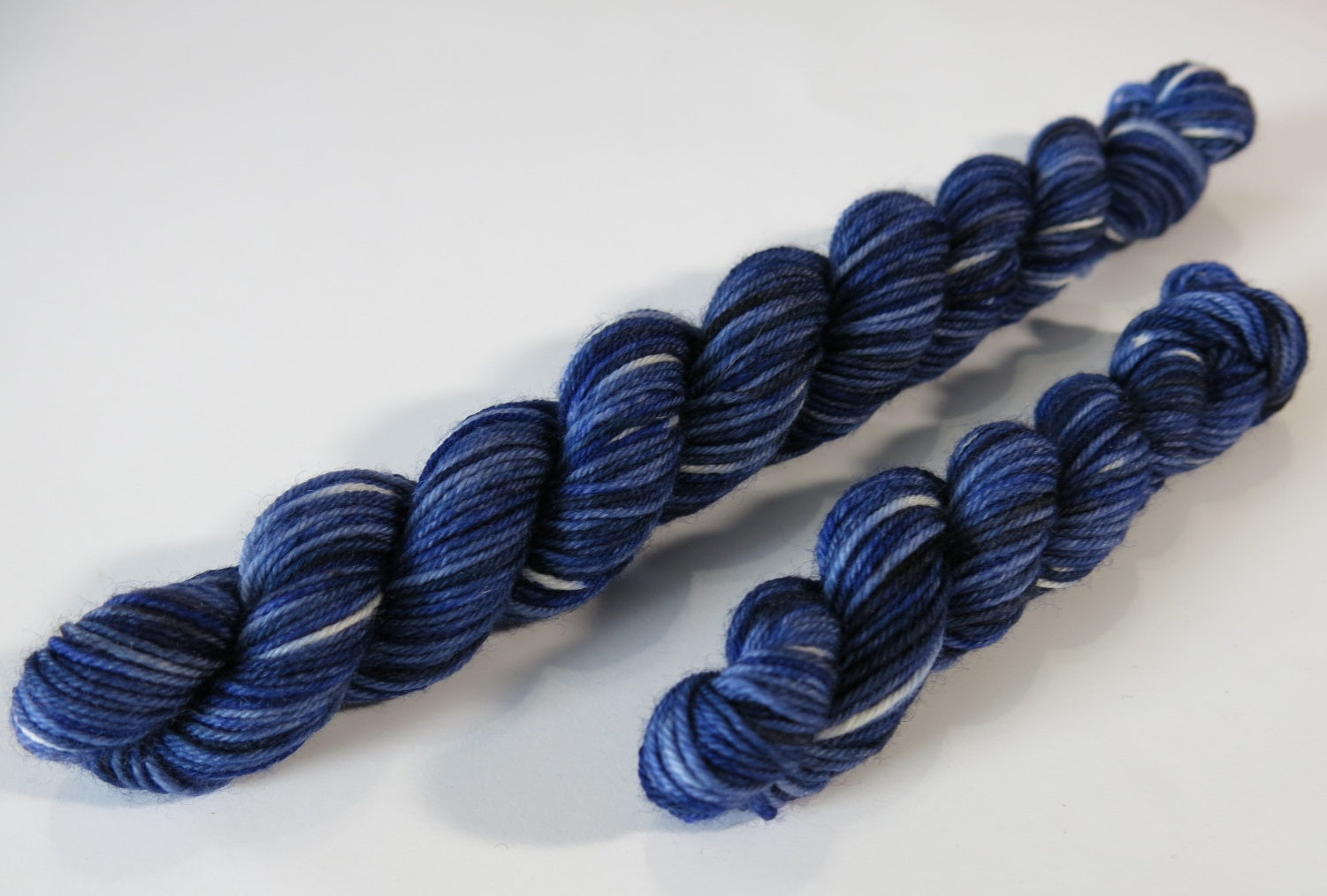 hand dyed space blue mini skeins dotted with white constellations