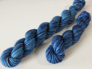 dark tonal blue 4 ply sock yarn mini skein for knitting and crochet