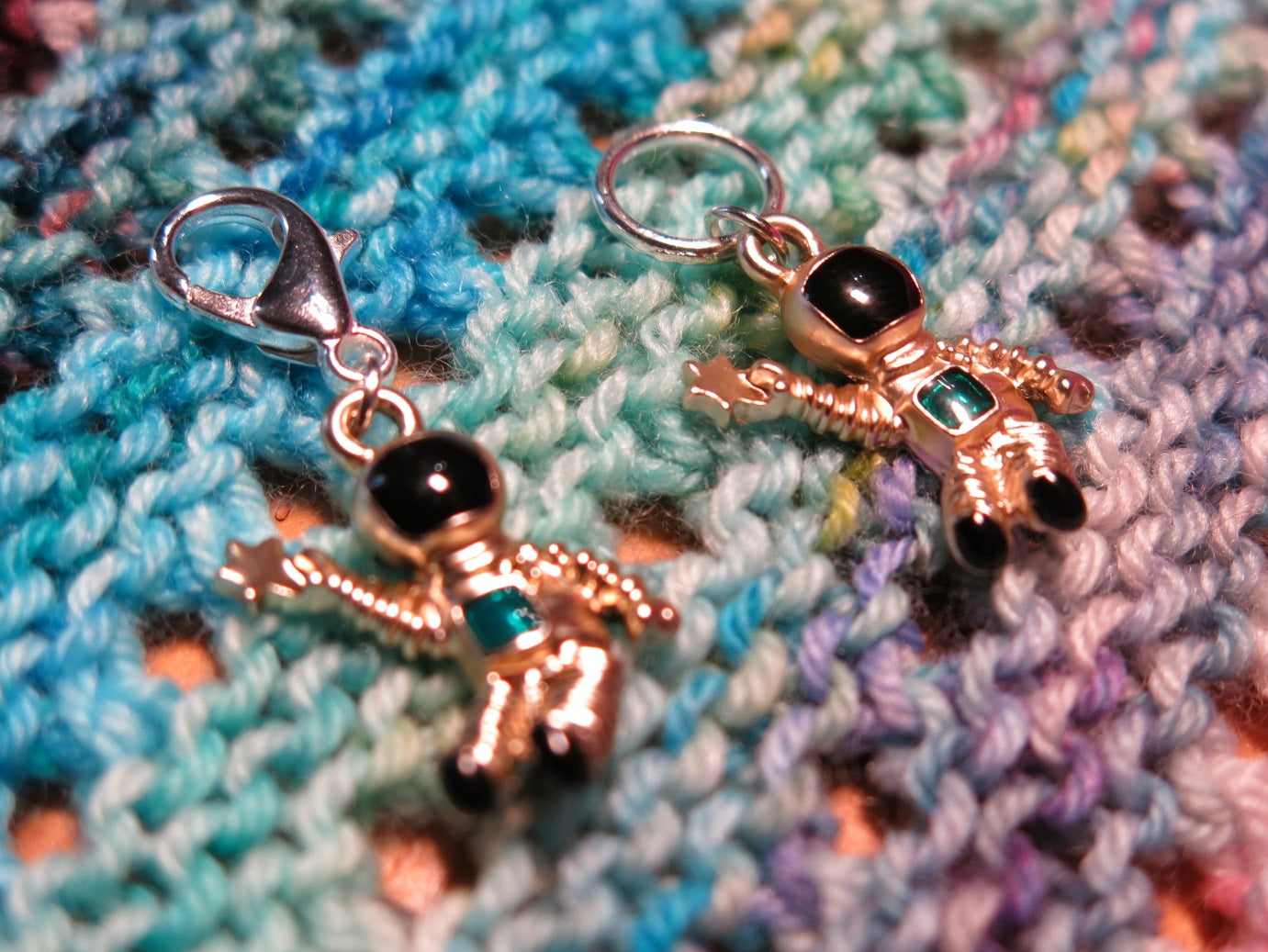 3d astronaught stitchmarkers on snagless rings or lobster clasps