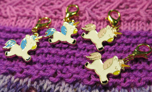 Pastel pink and blue enamel baby unicorn charm stitich markers