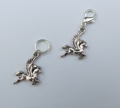 pegasus winged silver coloured horse charm on snagless jump rings and lobster clasps