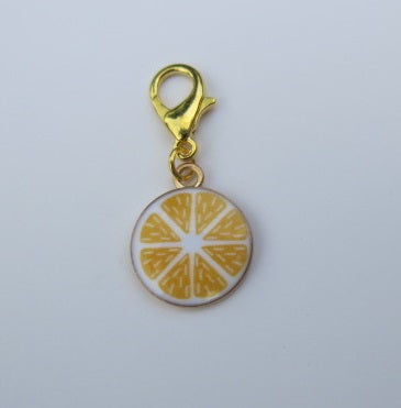 cute enamel stitch marker circular lemon slice in white and yellow