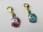 Elegant Pink and Blue Unicorn Enamel Stitch Markers with a Clasp