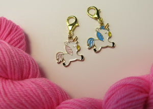 Pastel Pink and Blue Unicorn Enamel Stitch Markers with a Clasp
