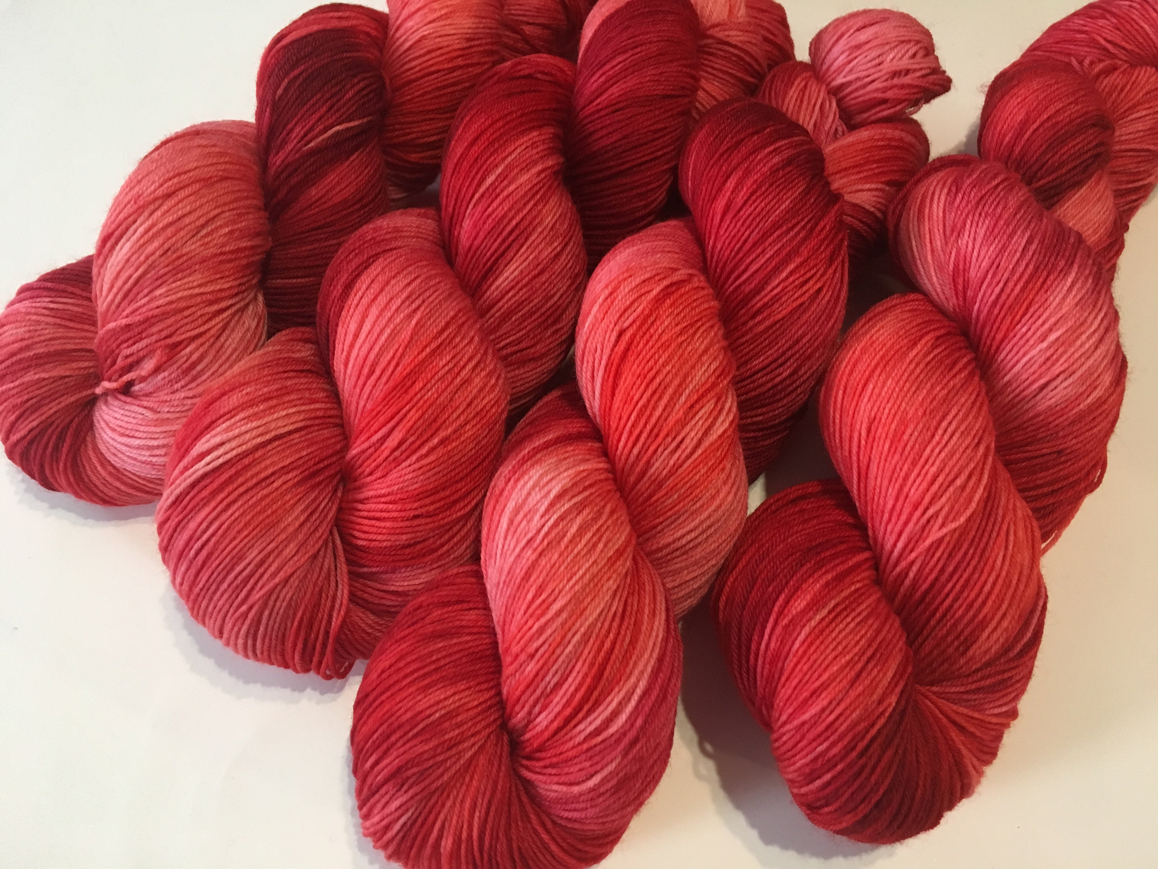 kettle dyed tonal red yarn for weaving, knitting and crochet projects