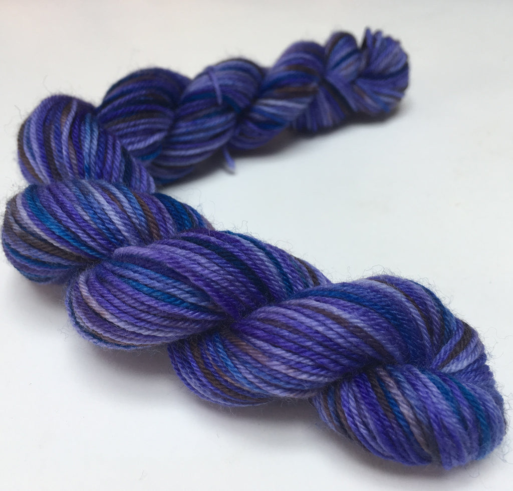 20g superwash sock yarn mini skein in tonal purple for knitting and crochet
