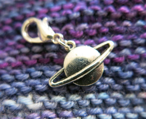silver planet outerspace charm for knitting and crochet projects