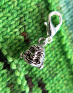 smiling buddha charm on a clasp for crochet, zippers, and friendship bracelets
