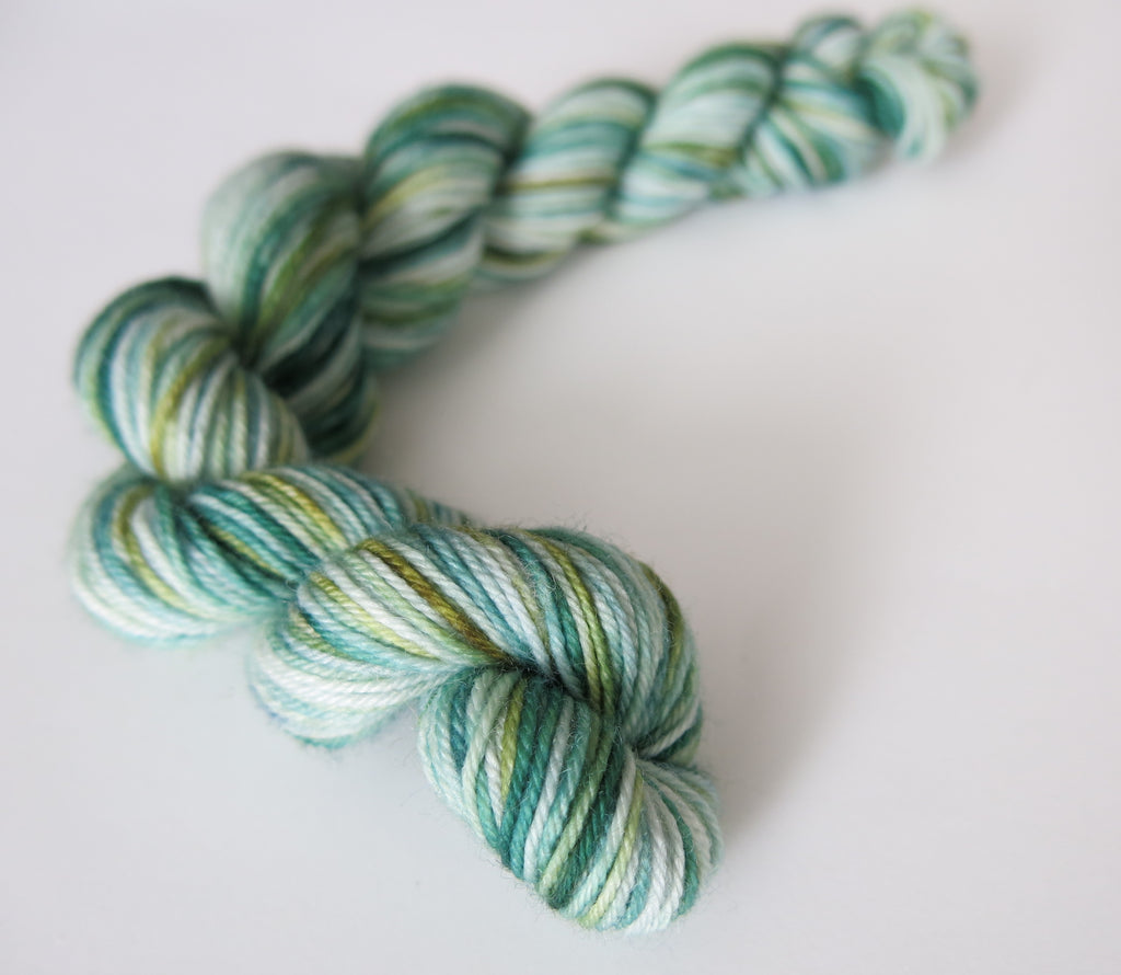 blue and green sage brush mini skein by my mama knits