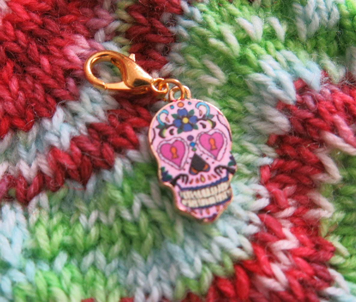 pink hearts sugar skull stitch marker charm for knitting