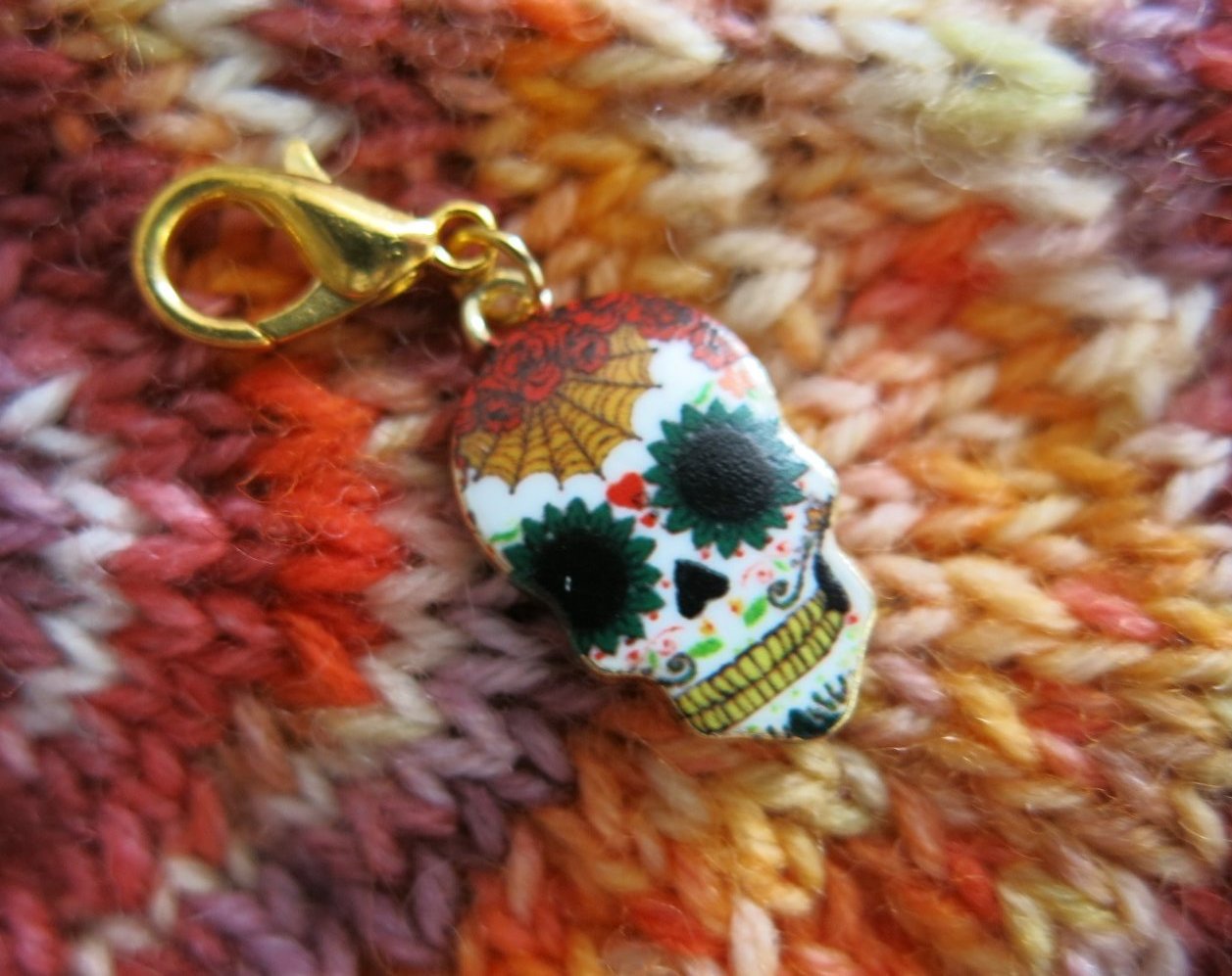 enamel day of the dead charm for knitting and crochet projects