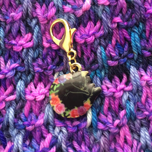 Cat Nap in the Flowers Stitch Marker Set or Clasp Place Keepers