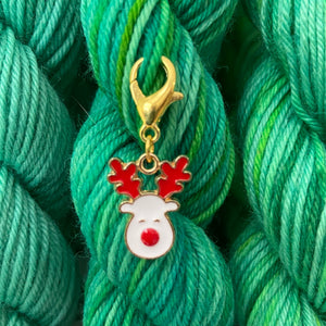 White Enamel Rudolph Reindeer Stitch Marker or Place Keeper