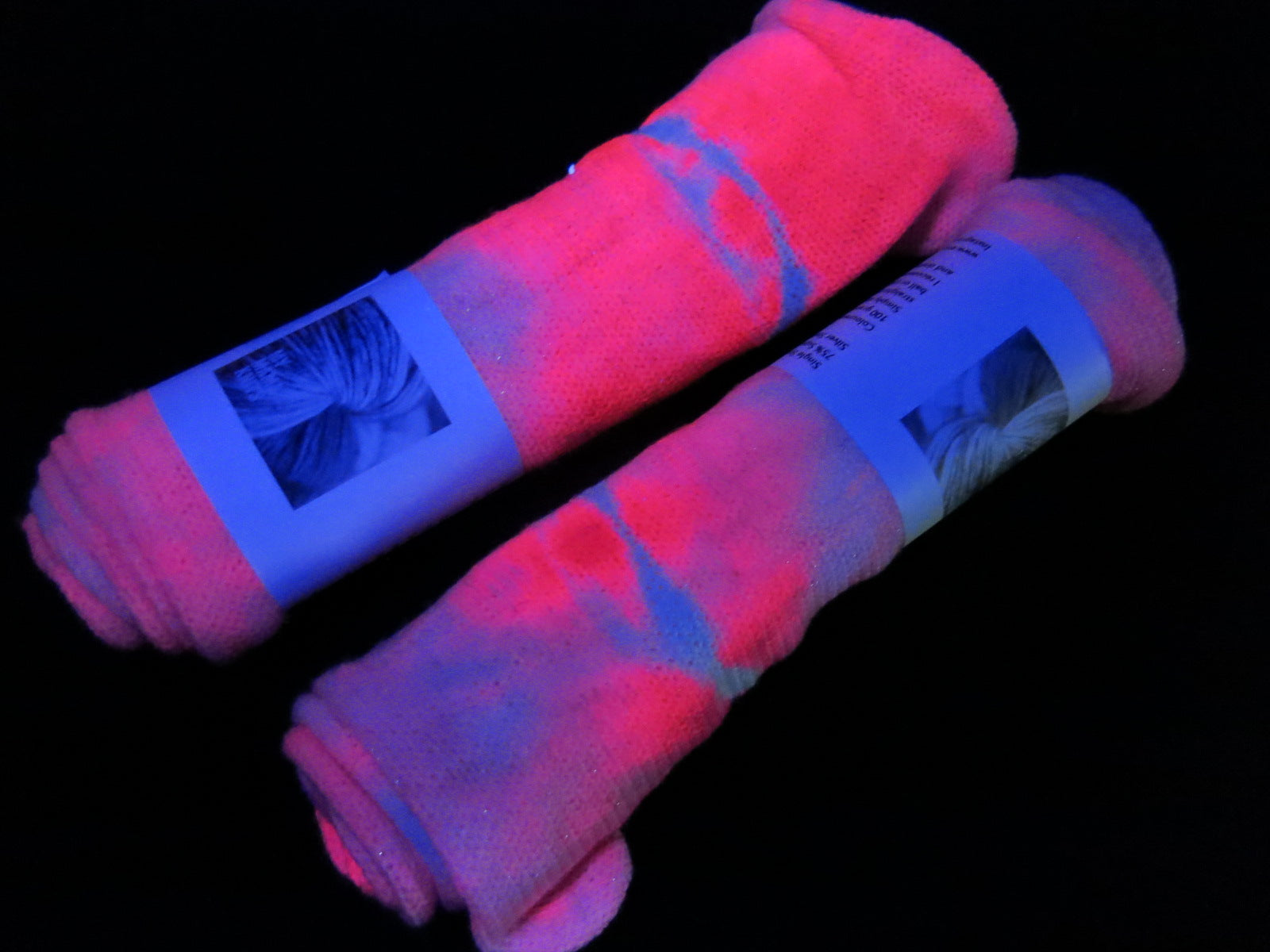 uv reactive pink sock blank fluorescing under black light